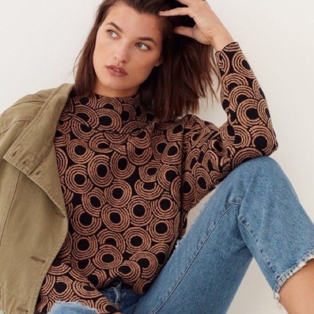 Anthropologie Black & Brown Geometric Turtleneck Sweater